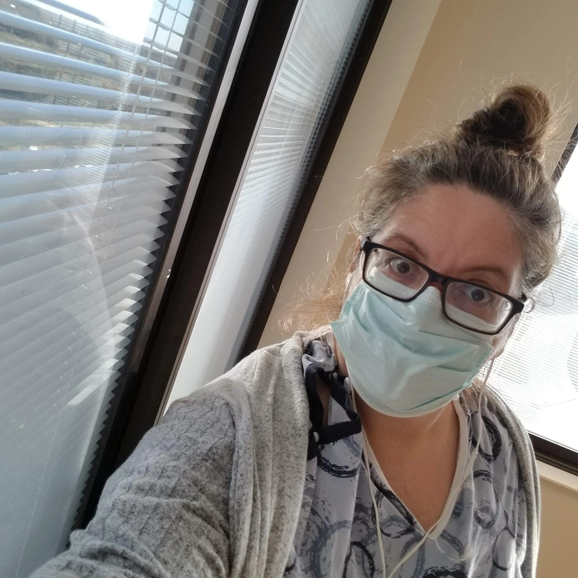 Val Conley walking the hospital halls